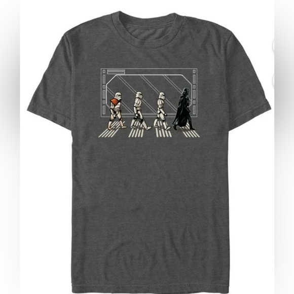Star Wars Tops - Star Wars Beatles Abby Road Parody Graphic T-Shirt, Gray, Large, Unisex